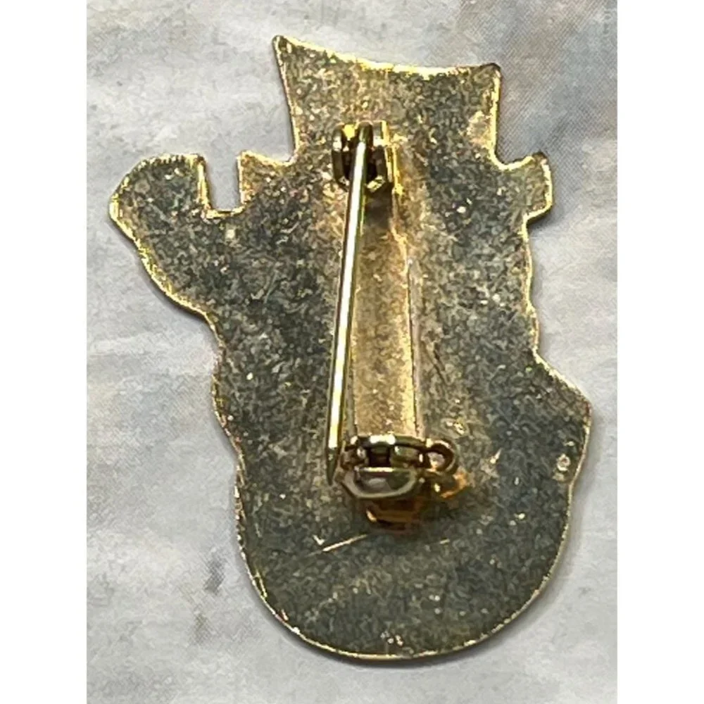 Vintage Christmas Pin Snowman Brooch Enamel Red Hat Gold Tone